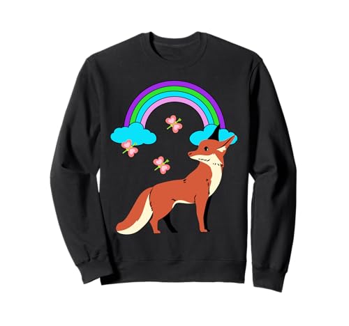 Regenbogen Schmetterlinge Fuchs Kinder Retro Jungen Mädchen Sweatshirt von Niedliche Tiere für Kinder