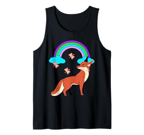 Regenbogen Schmetterlinge Fuchs Kinder Retro Jungen Mädchen Tank Top von Niedliche Tiere für Kinder