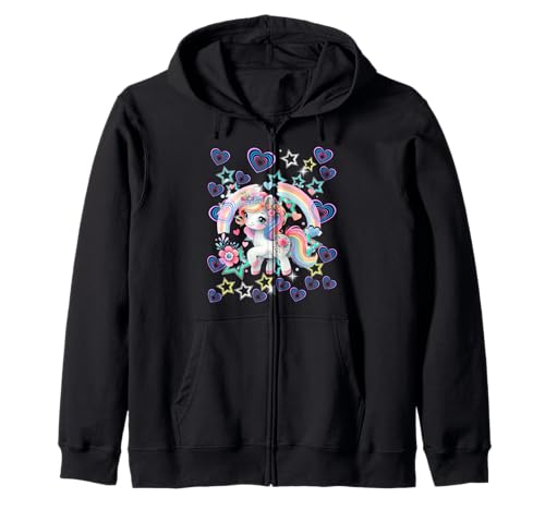Retro 60er Einhorn Regenbogen Herzen Mädchen Pferd Kinder Kapuzenjacke von Niedliche Tiere für Kinder