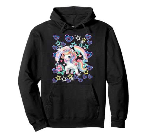 Retro 60er Einhorn Regenbogen Herzen Mädchen Pferd Kinder Pullover Hoodie von Niedliche Tiere für Kinder