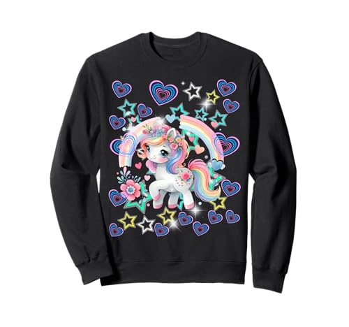 Retro 60er Einhorn Regenbogen Herzen Mädchen Pferd Kinder Sweatshirt von Niedliche Tiere für Kinder