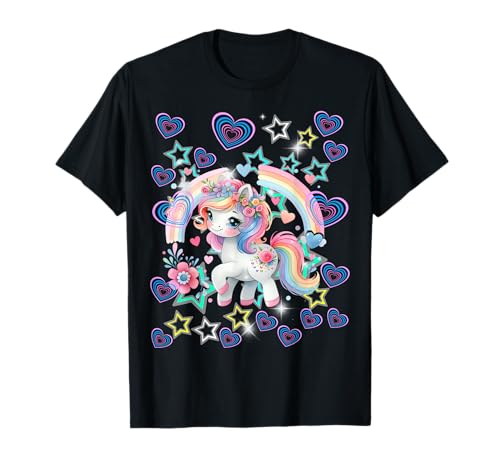 Retro 60er Einhorn Regenbogen Herzen Mädchen Pferd Kinder T-Shirt von Niedliche Tiere für Kinder