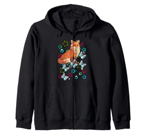 Retro 60er Fuchs Kind Mädchen Junge Schmetterlinge Sterne Kapuzenjacke von Niedliche Tiere für Kinder
