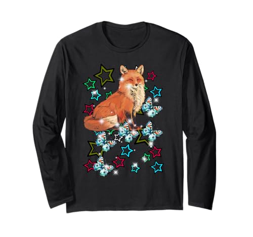 Retro 60er Fuchs Kind Mädchen Junge Schmetterlinge Sterne Langarmshirt von Niedliche Tiere für Kinder
