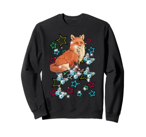 Retro 60er Fuchs Kind Mädchen Junge Schmetterlinge Sterne Sweatshirt von Niedliche Tiere für Kinder