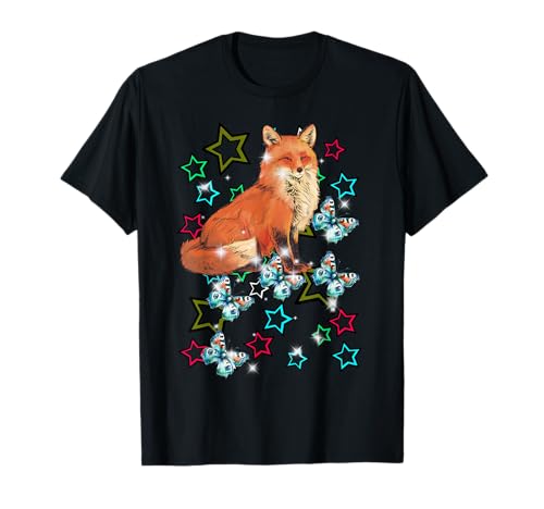 Retro 60er Fuchs Kind Mädchen Junge Schmetterlinge Sterne T-Shirt von Niedliche Tiere für Kinder
