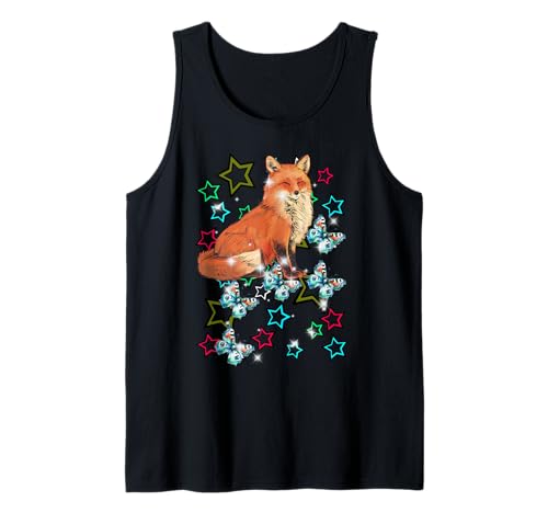 Retro 60er Fuchs Kind Mädchen Junge Schmetterlinge Sterne Tank Top von Niedliche Tiere für Kinder