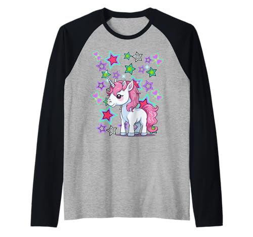 Retro 80er Einhorn Pferd 60er Kind Mädchen Einhörner Raglan von Niedliche Tiere für Kinder