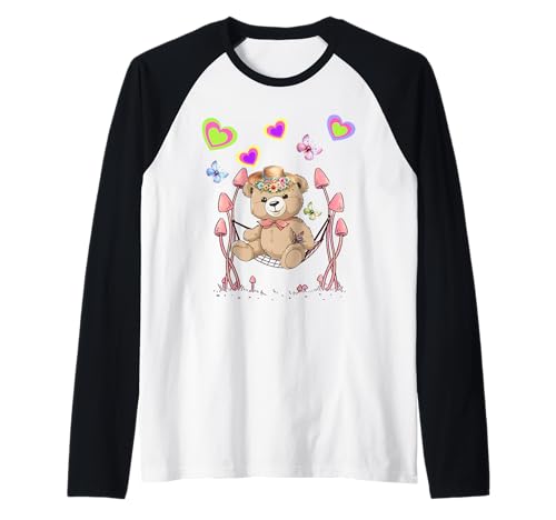 Retro Bär Teddy Kind Mädchen Jungen Natur Sommerzeit Bären Raglan von Niedliche Tiere für Kinder
