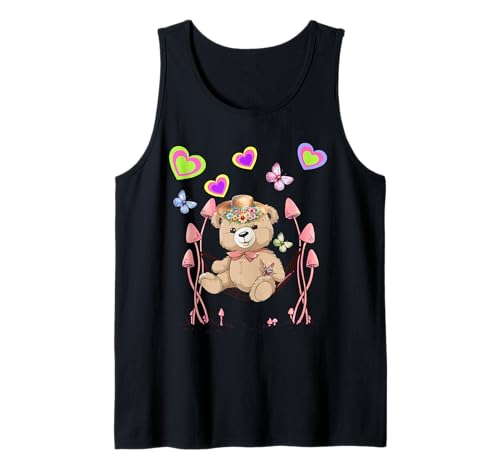 Retro Bär Teddy Kind Mädchen Jungen Natur Sommerzeit Bären Tank Top von Niedliche Tiere für Kinder