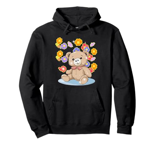 Retro Blumen Teddy Teddybär Teddybären Mädchen Jungen Kinder Pullover Hoodie von Niedliche Tiere für Kinder