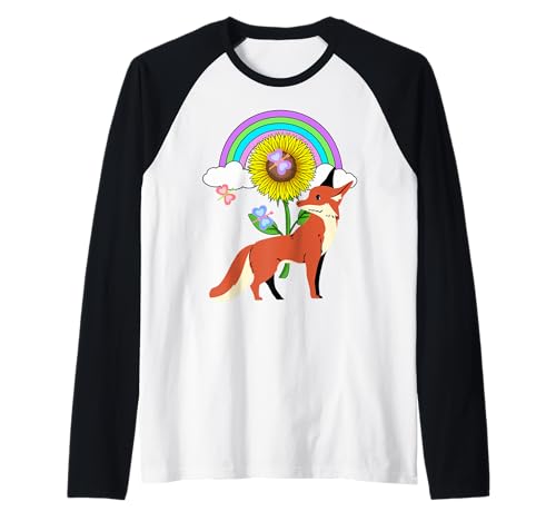 Retro Füchse Fuchs Kinder Mädchen Jungen Regenbogen Raglan von Niedliche Tiere für Kinder