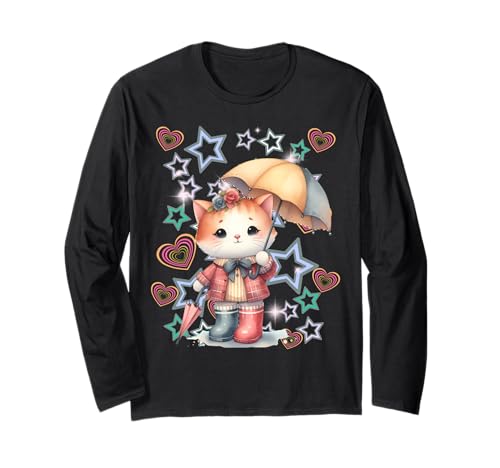 Retro Katze Regenschirm Kinder Mädchen Jungen Katzen Langarmshirt von Niedliche Tiere für Kinder
