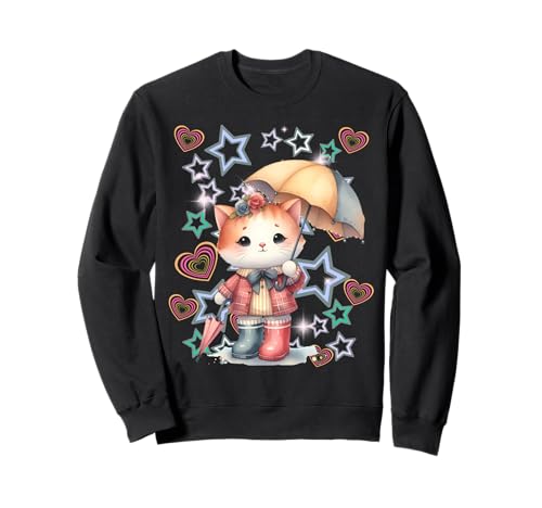 Retro Katze Regenschirm Kinder Mädchen Jungen Katzen Sweatshirt von Niedliche Tiere für Kinder