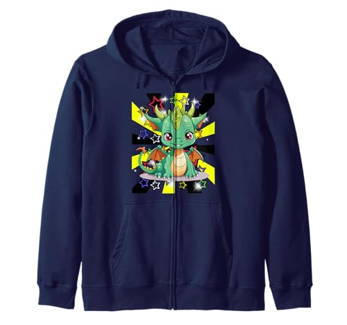 Retro Kinder Fabeltier Drache Mädchen Jungen 60er Kapuzenjacke von Niedliche Tiere für Kinder