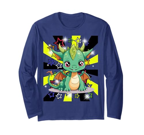 Retro Kinder Fabeltier Drache Mädchen Jungen 60er Langarmshirt von Niedliche Tiere für Kinder