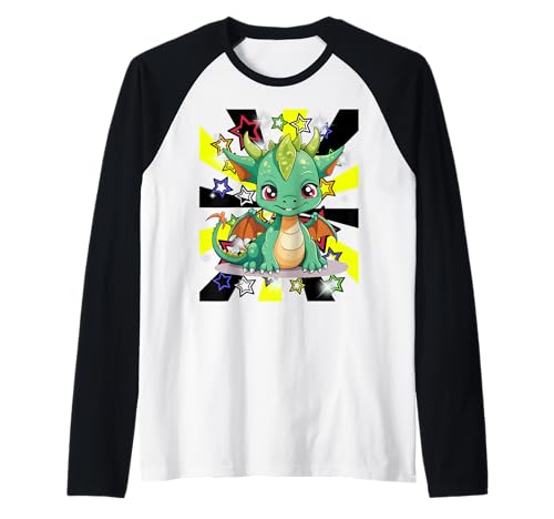 Retro Kinder Fabeltier Drache Mädchen Jungen 60er Raglan von Niedliche Tiere für Kinder