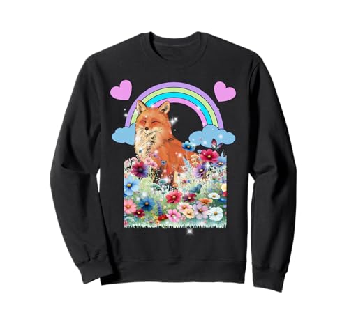 Retro Kinder Fuchs Füchse Natur Regenbogen Sweatshirt von Niedliche Tiere für Kinder