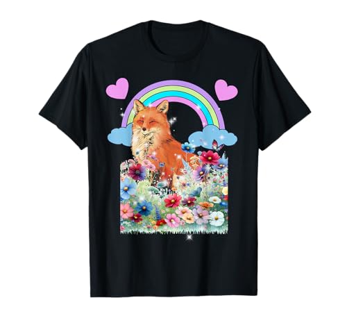 Retro Kinder Fuchs Füchse Natur Regenbogen T-Shirt von Niedliche Tiere für Kinder