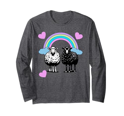 Retro Regenbogen Herz Schafe Schaf Herzen Kind Mädchen Junge Langarmshirt von Niedliche Tiere für Kinder