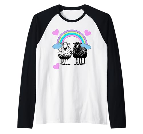 Retro Regenbogen Herz Schafe Schaf Herzen Kind Mädchen Junge Raglan von Niedliche Tiere für Kinder