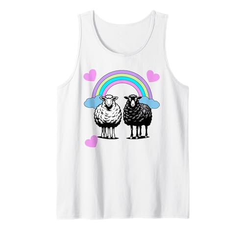 Retro Regenbogen Herz Schafe Schaf Herzen Kind Mädchen Junge Tank Top von Niedliche Tiere für Kinder