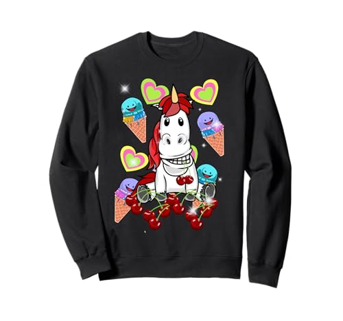 Sommer Kinder Eis Einhorn Fabeltier Pferd Eiskrem Kirschen Sweatshirt von Niedliche Tiere für Kinder