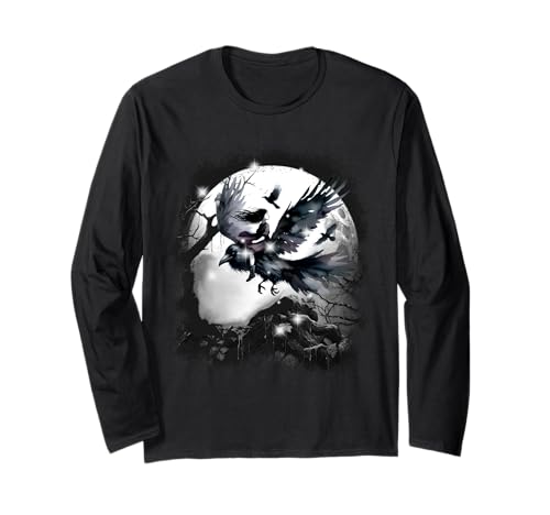 Wald Krähen Mädchen Raben Krähen Vögel Märchen Kind Hexe Langarmshirt von Niedliche Tiere für Kinder