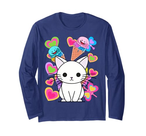 süße Katze Eiscrem Eiskreme Süßigkeiten Katzen Kind Mädchen Langarmshirt von Niedliche Tiere für Kinder
