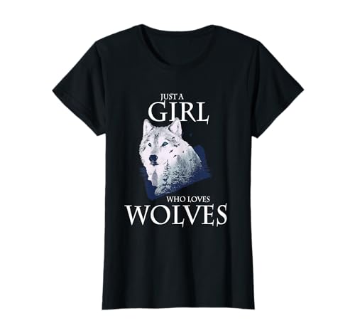Just A Girl Who Loves Wolves Wolf Wölves Damen Mädchen T-Shirt von Niedliche Tiermotive Geburtstag und Weihnachten