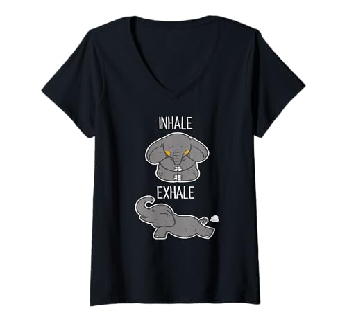 Damen Lustiger Elefant Meditation Yoga Entspannungswitz T-Shirt mit V-Ausschnitt Damen Lustiger Elefant Meditation Yoga Entspannungswitz T-Shirt mit V-Ausschnitt von Niedliche Zen-Vibes Yoga-Atemtier-Spaß