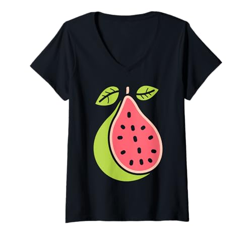 Damen Humor Guaven Frucht minimalistische einfache Guave T-Shirt mit V-Ausschnitt Damen Humor Guaven Frucht minimalistische einfache Guave T-Shirt mit V-Ausschnitt von Niedliche minimalistische einfache Guave