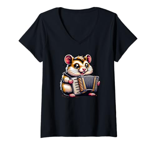 Damen Hamster Baseballspieler Farbe Spritzer Kreativ T-Shirt mit V-Ausschnitt von Niedlicher Hamster Baseball Spieler Kunst