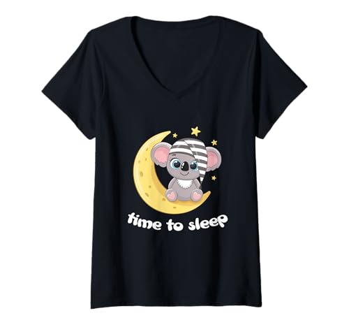 Damen time to Sleep, niedliches Koala - Baby, Schlafen, Chillen T-Shirt mit V-Ausschnitt von Niedlicher Koala, Geschenk, Schlafen, Gute Nacht
