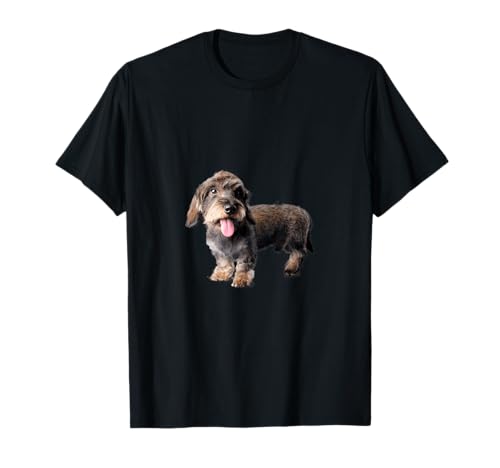 Niedlicher Rauhaardackel T-Shirt - Schwarz, S, Unisex-Erwachsene, Unisex-Kinder, Kurzarm, Klassisch, Cartoon von Niedlicher Rauhaardackel