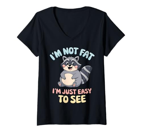 Damen Lustiger Waschbär Mollig Tier Humor Gemütlich Faul T-Shirt mit V-Ausschnitt von Niedlicher Waschbär Tierliebhaber Humor Geschenk