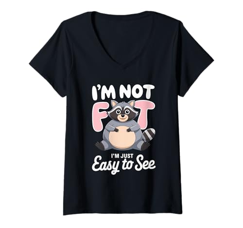 Damen Lustiger Waschbär Mollig Tier Humor Gemütlich Faul T-Shirt mit V-Ausschnitt von Niedlicher Waschbär Tierliebhaber Humor Geschenk
