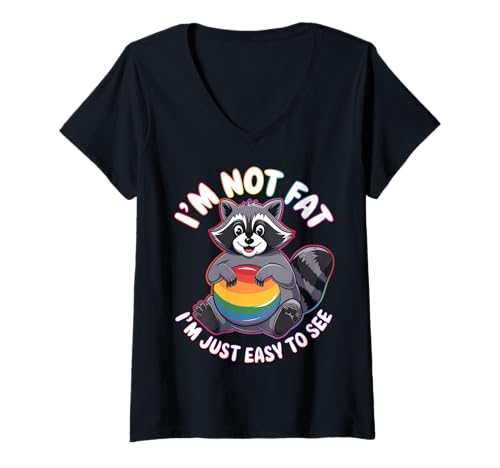 Damen Lustiger Waschbär Mollig Tier Humor Gemütlich Faul T-Shirt mit V-Ausschnitt von Niedlicher Waschbär Tierliebhaber Humor Geschenk
