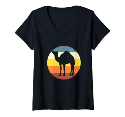Damen Kamel Natur Wildlife Wüste Tier Vintage T-Shirt mit V-Ausschnitt von Niedliches watschelndes Kamel Wüstentier