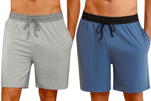 Nieery 2er-Pack Schlafanzughose Herren kurze Baumwolle Sommer PyjamShorts Freizeithose Loungehose mit Seitentaschen und Elastischem Bund von Nieery