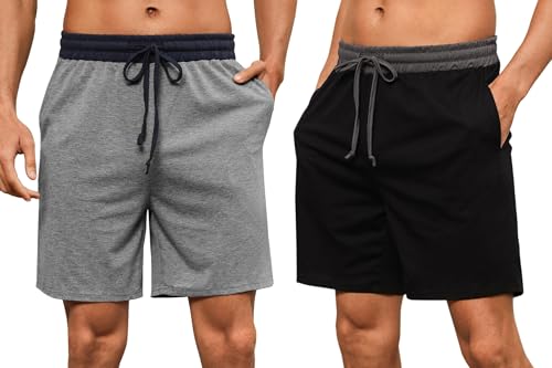 Nieery 2er-Pack Schlafanzughose Herren kurze Baumwolle Sommer PyjamShorts Freizeithose Loungehose mit Seitentaschen und Elastischem Bund von Nieery