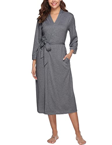 Nieery Bademantel Damen Baumwolle Morgenmantel Damen leicht Bademäntel für Damen Spa Robe Reisebademantel Frauen dünner Morgenmantel lang von Nieery