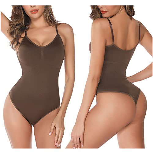 Nieery Body Damen Shapewear Shaper Bodysuit String Tangas Typ Shape up String-Body Figurfromende Body Bauchweg Effekt Häkchen im Schritt Miederbody nahtlos taillenformer Träger verstellbar Bodyformer von Nieery