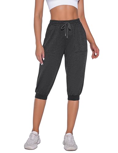 Nieery Damen Jogginghose 3/4 Sommer Sporthose Caprihose Laufhose Freizeithose Sweathose Trainingshose mit Taschen und Gürtel von Nieery