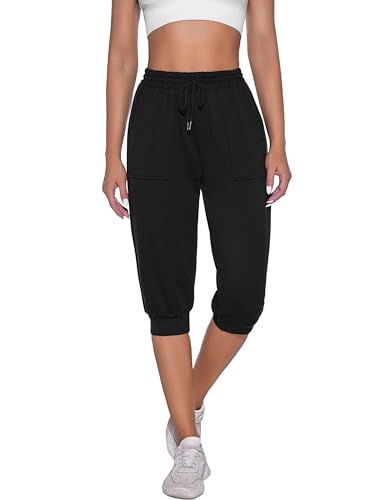 Nieery Damen Jogginghose 3/4 Sommer Sporthose Caprihose Laufhose Freizeithose Sweathose Trainingshose mit Taschen und Gürtel von Nieery