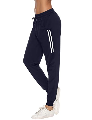 Nieery Jogginghose Damen lang Sporthose Baumwolle - Trainingsanzug Damen Sport Hosen mit Gummizug Sportbekleidung Fitness Sporthosen mit Bündchen Freizeithose mit Streifen Bewegungsfreiheit Komfort von Nieery