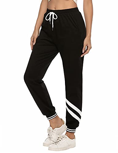 Nieery Jogginghose Damen lang Sporthose Baumwolle Trainingsanzug Damen Sport Hosen mit Gummizug Sportbekleidung Fitness Sporthosen mit Bündchen Freizeithose mit Streifen Bewegungsfreiheit Komfort von Nieery