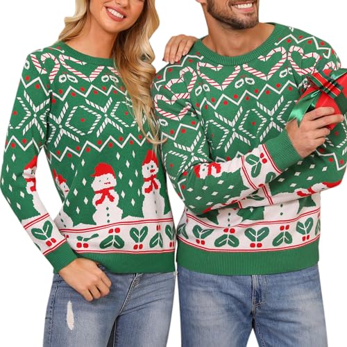 Nieery Weihnachtspullover Partnerlook Pärchen Familie Rundhals Strickpullover Damen Herren Weihnachtspulli Christmas Sweater Weihnachtsbaum Rentier Winter Pullover von Nieery