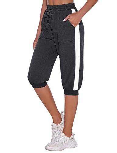 Nieery Jogginghose Damen 3/4 Hose Damen Sporthose Sommer Knielang elastischer Bund mit Zugband Yogahose Frauen Gymhosen Trainingshose mit Bündchen von Nieery