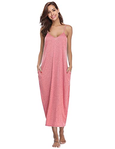 Nieery Nachthemd Damen Lang Sexy Negligee Sommer Spaghettiträger Unterkleid Baumwolle Full Slip V-Ausschnitt Sleepshirt Nachtwäsche Orange L von Nieery